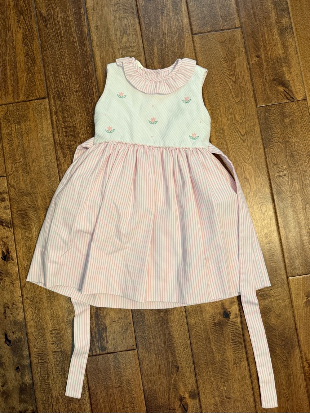 Marco & Lizzy Girls' Pink Striped Sundress with Embroidered Bodice 4t